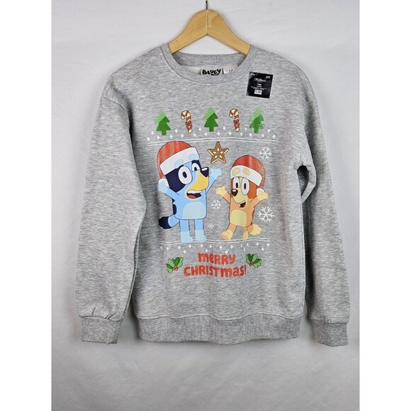 Bluey Christmas Sweatshirt Kids Size Large Gray BBC Studios Cartoon Bingo Shirt - Picture 1 of 10